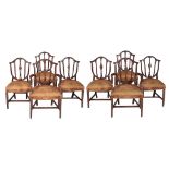A set of six dining chairs in the Sheraton style , circa 1890   A set of six dining chairs in the