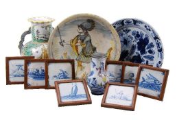 A selection of tin-glazed earthenware, to include an Iberian conical bowl