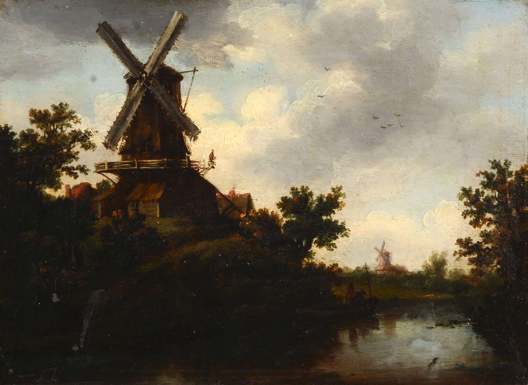 Attributed to Patrick Nasmyth (1787-1831) - Pastoral scene with windmill; A landscape view  A - Image 3 of 4