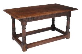 An oak refectory table, circa 1680 and later, 77cm high, the top 78cm x 161cm   An oak refectory