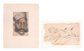 A drawing of two horses, India, late 19th century   A drawing of two horses, India, late 19th