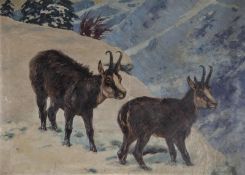 Alfred Wesemann (1874-1942) - Goats in a Winter Mountainous Landscape  Oil on canvas Signed and