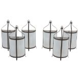 A set of six metal and opaque glass wall lanterns, second half 20th century A set of six metal and