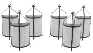 A set of six metal and opaque glass wall lanterns, second half 20th century A set of six metal and