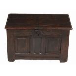 A small oak double panelled chest , 17th century, 40cm high, 66cm wide   A small oak double panelled