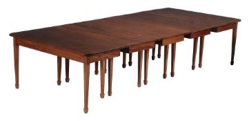 A mahogany and sycamore banded D-end dining table in Regency style A mahogany and sycamore banded