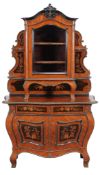 A Continental kingwood and gilt metal mounted vitrine on bombe commode   A Continental kingwood