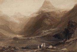 Samuel Jackson (1794-1869) - Llanberis lake  Monochrome watercolour, heightened with white and