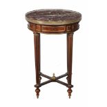 A French mahogany and marble mounted circular occasional table   A French mahogany and marble