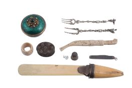 A small collection of objects, including: an Italian silver coloured gilt...   A small collection of