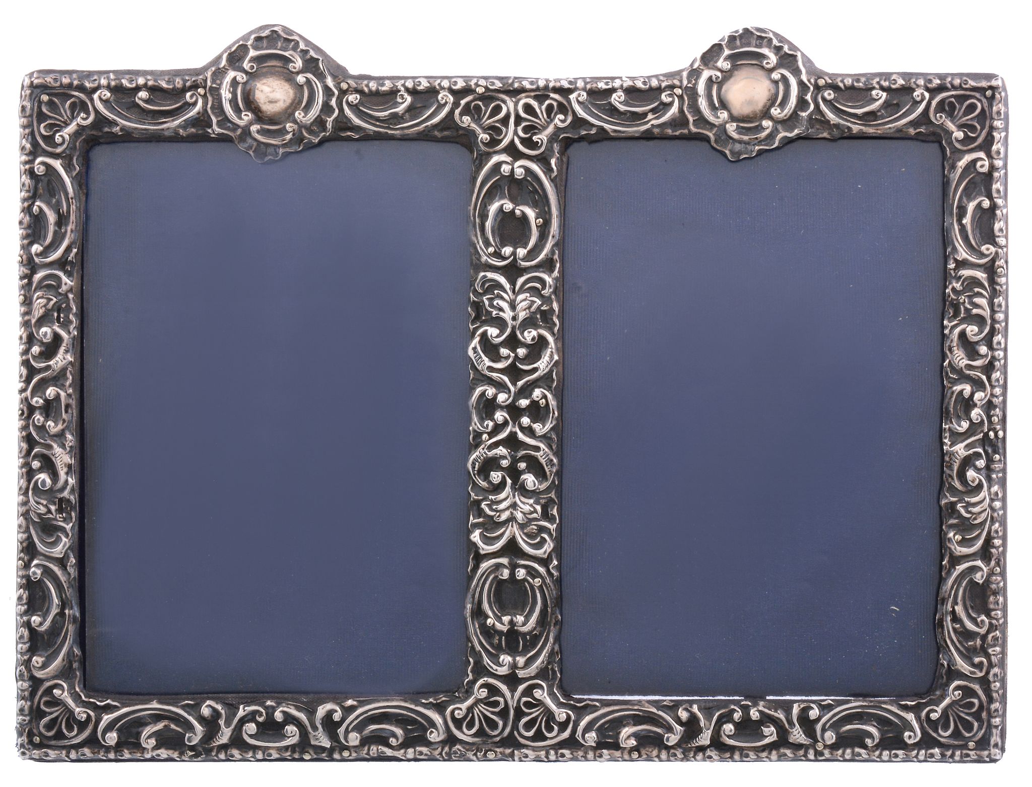 An Edwardian silver mounted double photograph frame, maker's mark J   An Edwardian silver mounted