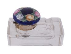 An Austrian silver, enamel and glass inkwell, 1872-1922   An Austrian silver, enamel and glass