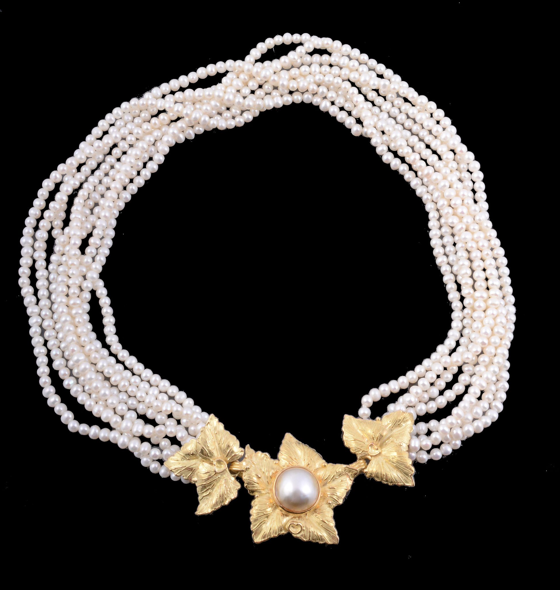 A freshwater cultured pearl necklace, the multi strand necklace composed of...   A freshwater