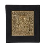 A Russian relief cast brass icon, Saint Nicholas, early 19th century   A Russian relief cast brass