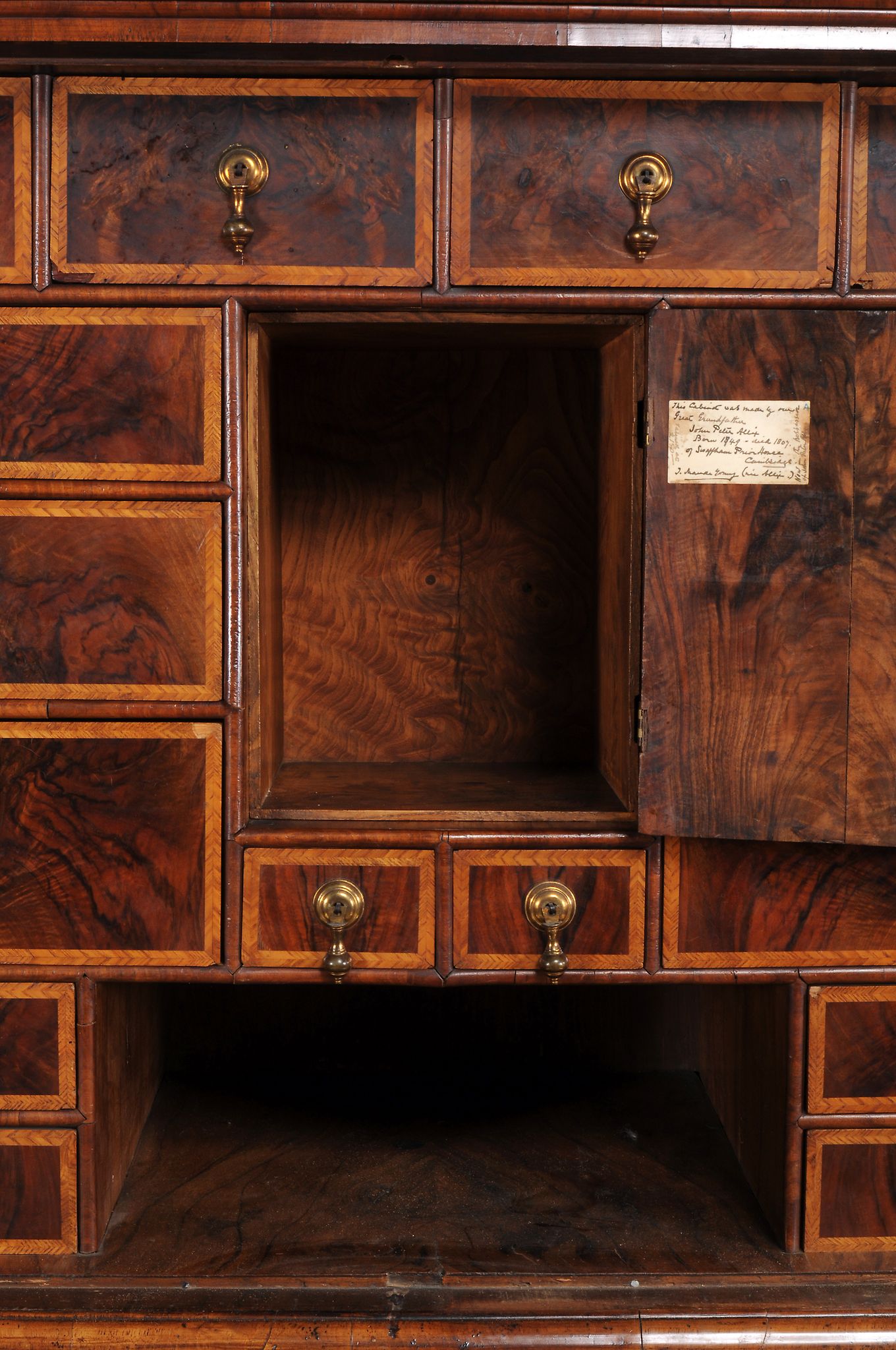 A Queen Anne walnut featherbanded cabinet on chest , circa 1710   A Queen Anne walnut - Image 6 of 6