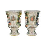 A pair of large Meissen thistle-shaped fruit-encrusted vases   A pair of large Meissen thistle-