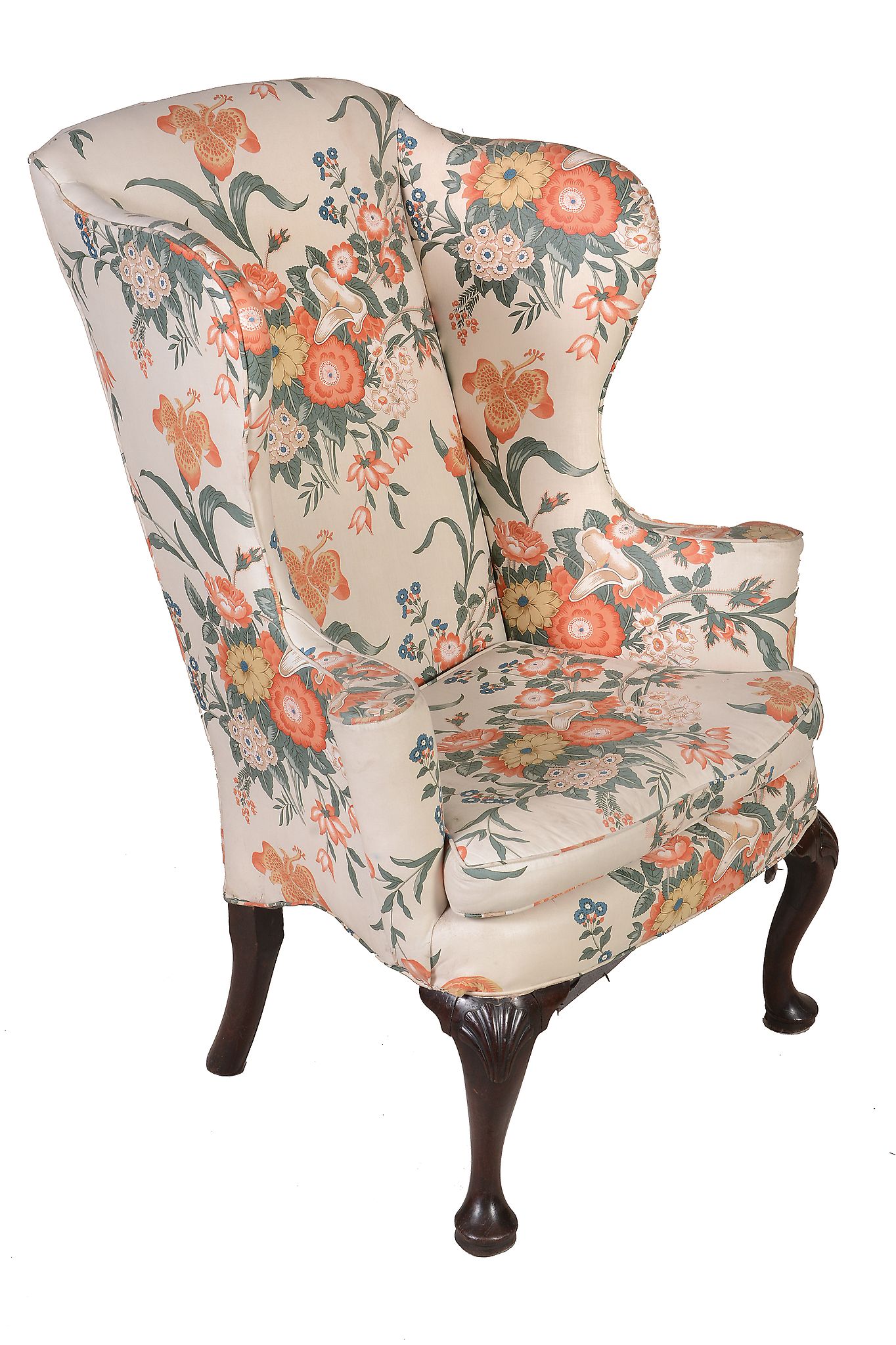 A George II mahogany and upholstered wing armchair , circa 1740   A George II mahogany and - Image 2 of 2
