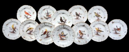 Twelve Meissen ornithological plates, late 19th century   Twelve Meissen ornithological plates,