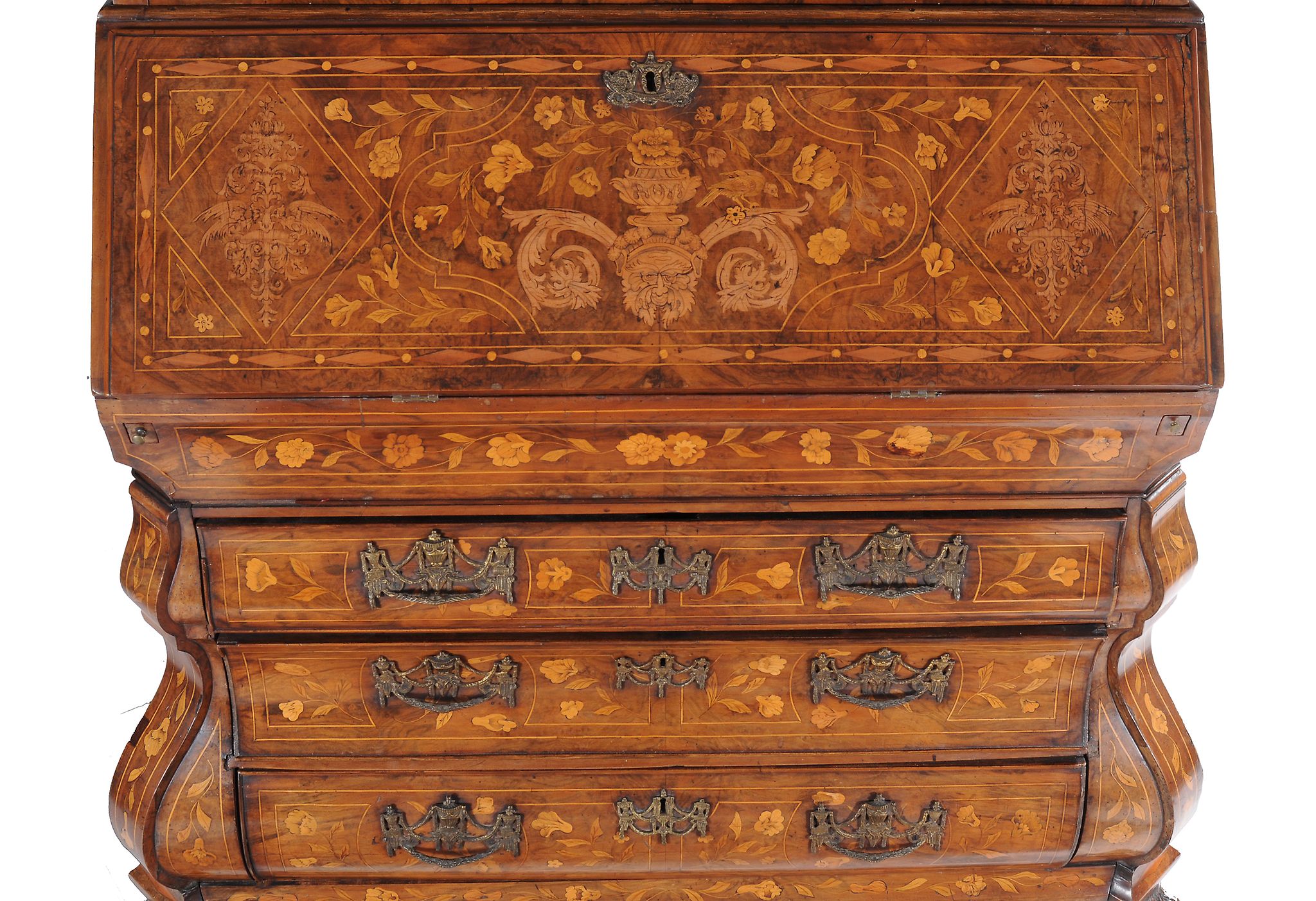 A Dutch walnut and marquetry bureau bookcase, circa 1800   A Dutch walnut and marquetry bureau - Image 7 of 14