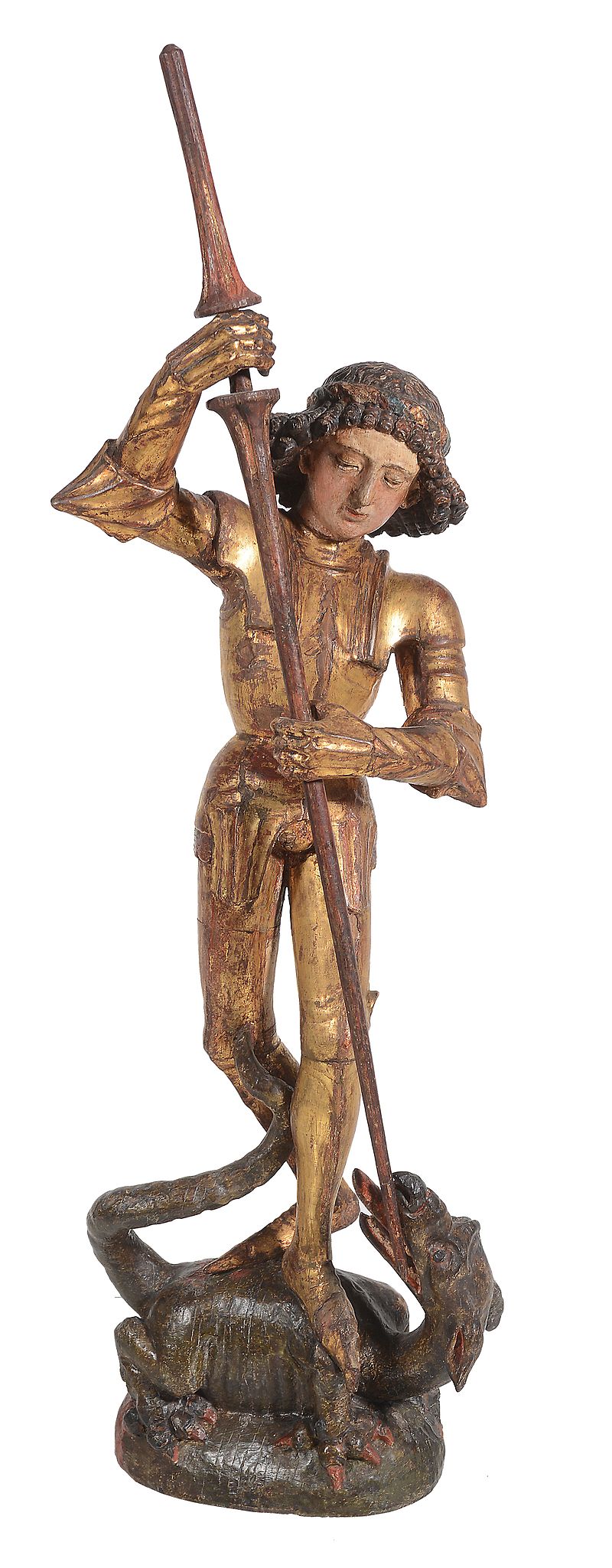 A German sculpted, polychrome painted and gilt wood group of Saint George...   A German sculpted, - Image 2 of 5