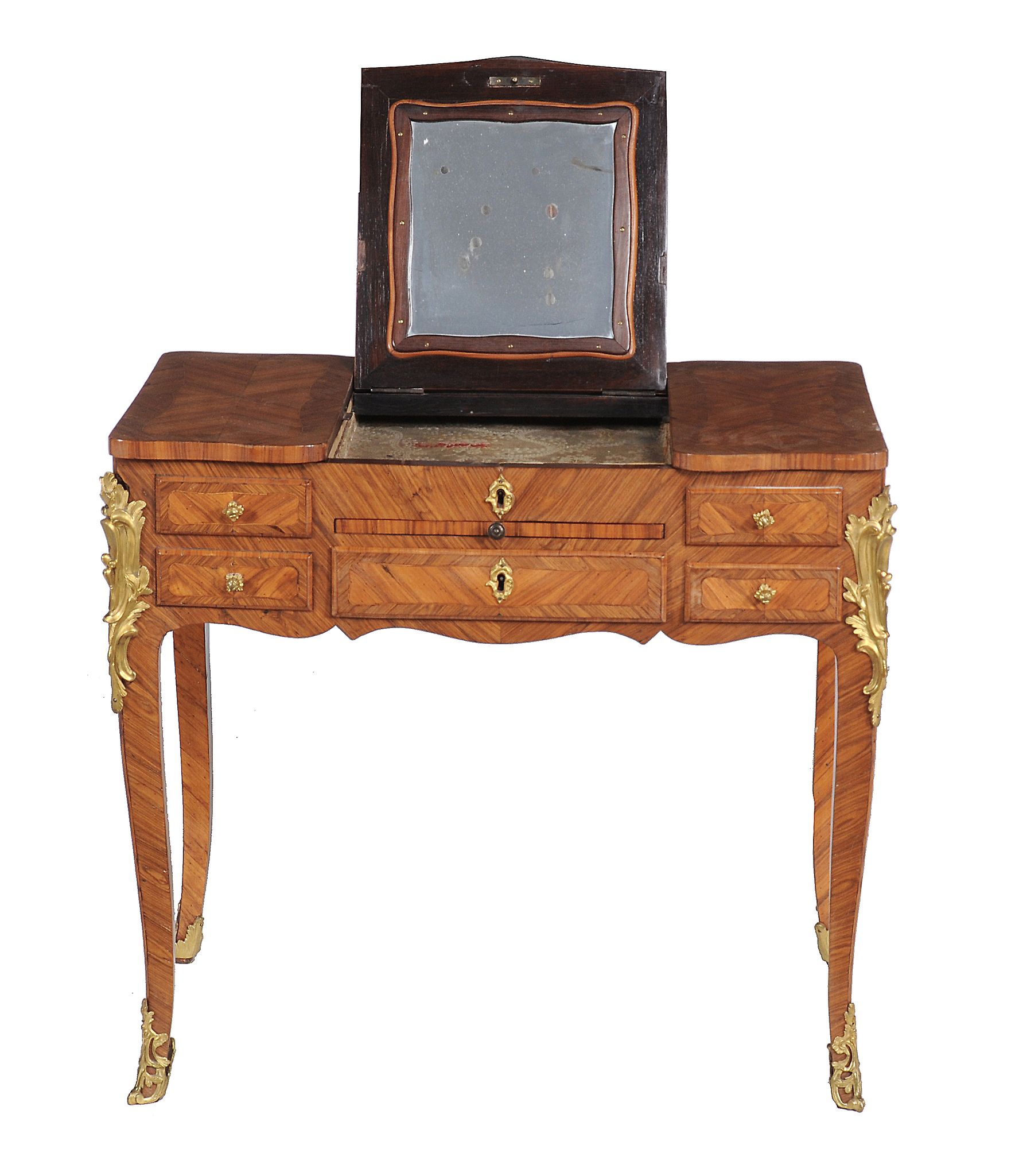 A Louis XV tulipwood and gilt metal mounted writing or dressing table   A Louis XV tulipwood and - Image 2 of 5