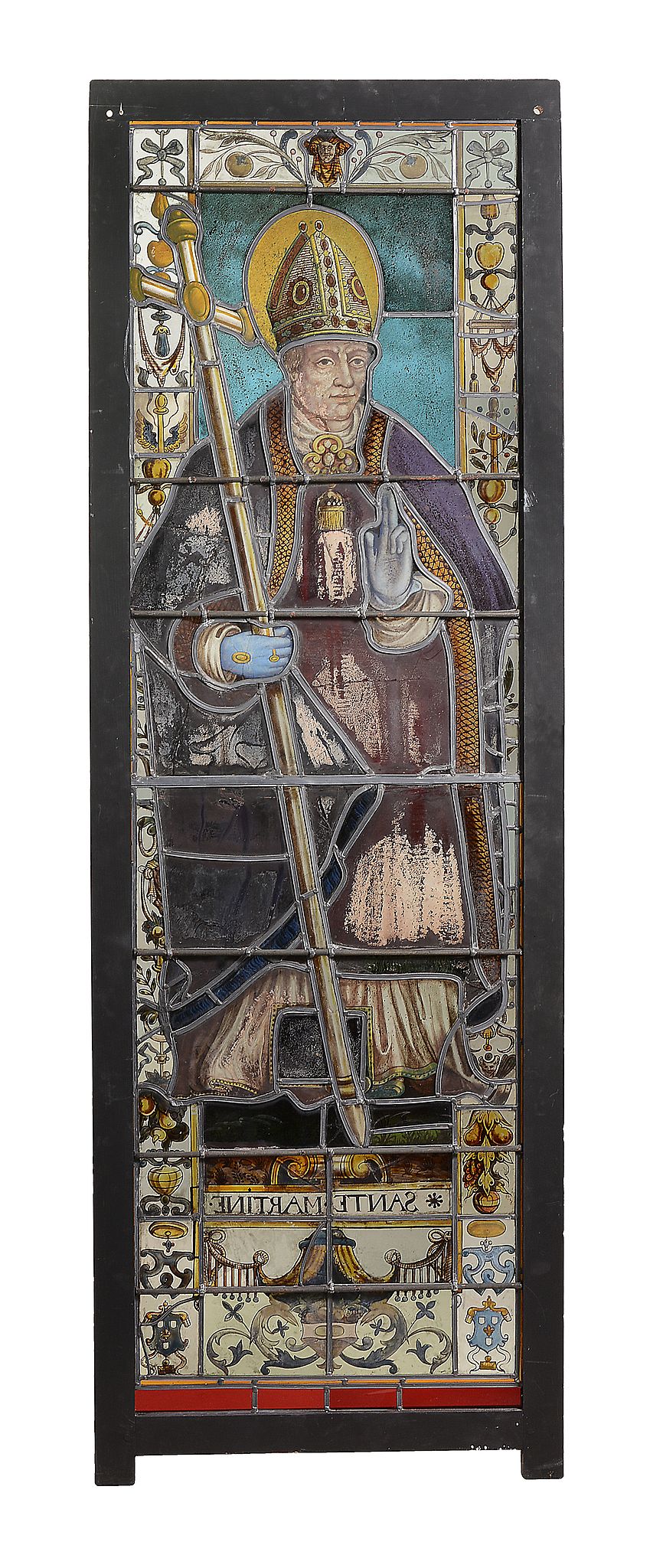 A northern French stained and leaded glass window panel depicting Saint Martin   A northern French - Image 4 of 5