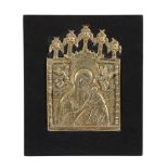 A Russian relief cast brass icon, the Virgin and Child of the Passion   A Russian relief cast