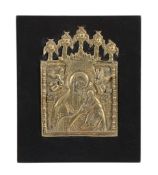 A Russian relief cast brass icon, the Virgin and Child of the Passion   A Russian relief cast