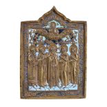 A Russian relief cast and enamelled brass icon, early 19th century   A Russian relief cast and