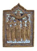 A Russian relief cast and enamelled brass icon, early 19th century   A Russian relief cast and