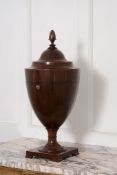 A late Victorian mahogany and sycamore strung urn in George III style   A late Victorian mahogany