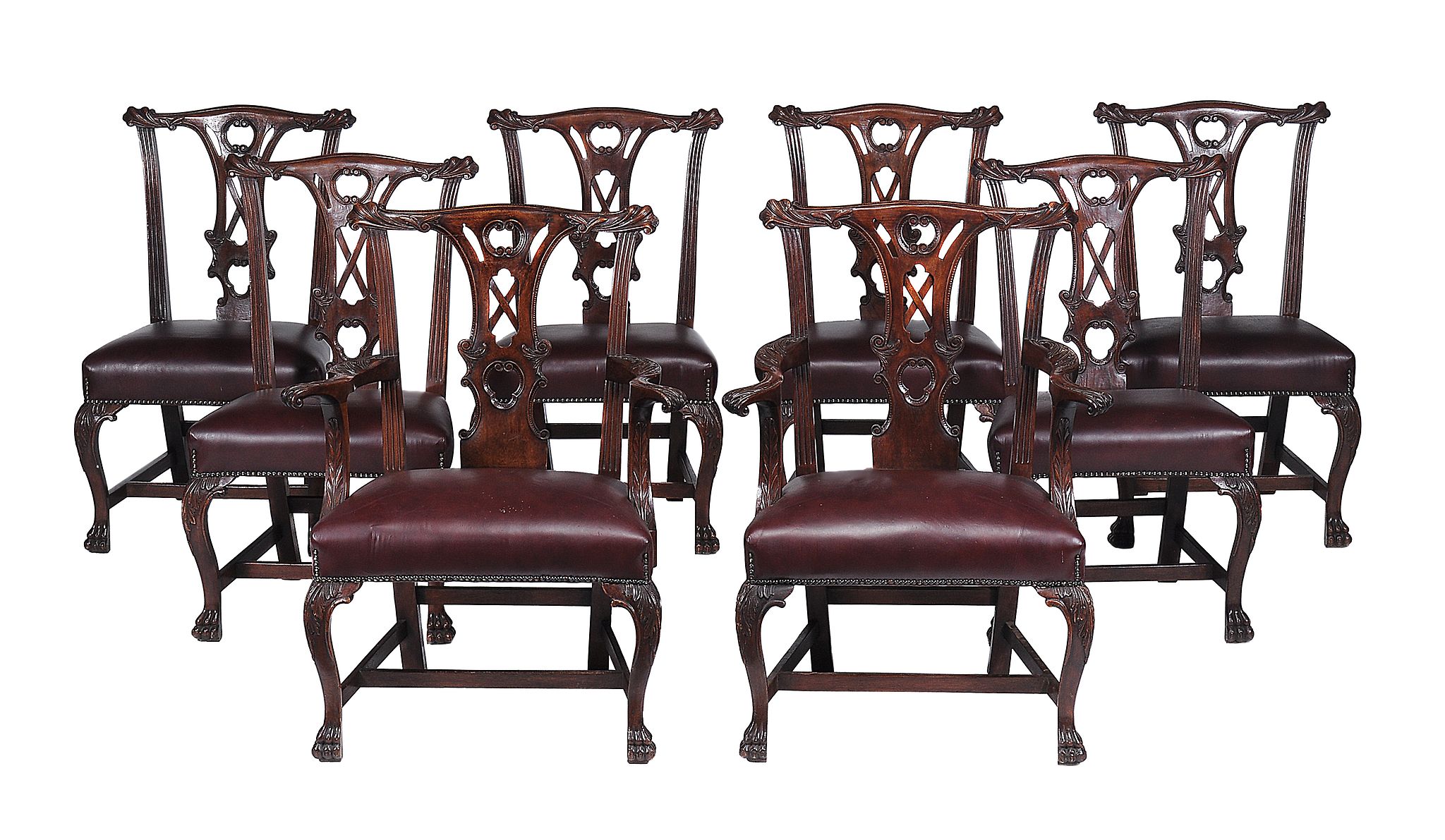 A set of eight mahogany dining chairs in Irish 18th century style   A set of eight mahogany dining