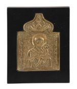 A Russian relief cast brass icon, The Virgin and Child Hodegitria, circa 1800   A Russian relief