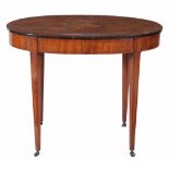 A George III satinwood, marquetry and goncalo alves banded oval centre table   A George III