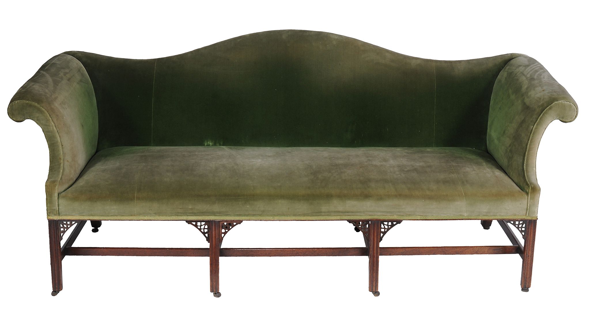 A George III mahogany sofa , circa 1770, the serpentine shaped back and...   A George III mahogany