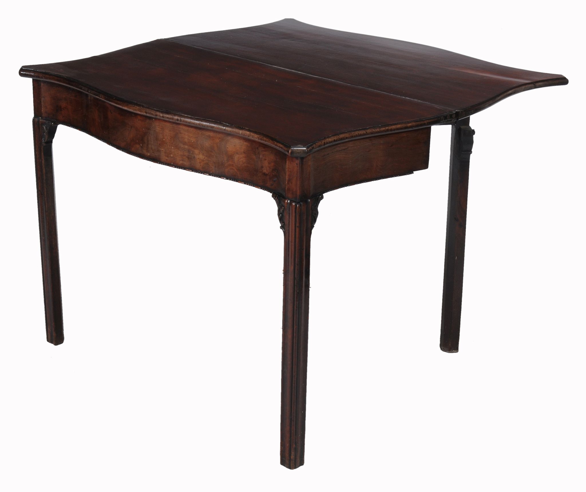 A George III mahogany serpentine folding tea table, circa 1770   A George III mahogany serpentine - Image 2 of 3