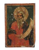 A Bulgarian polychrome painted icon of the Prophet Jeremiah, 19th century   A Bulgarian polychrome