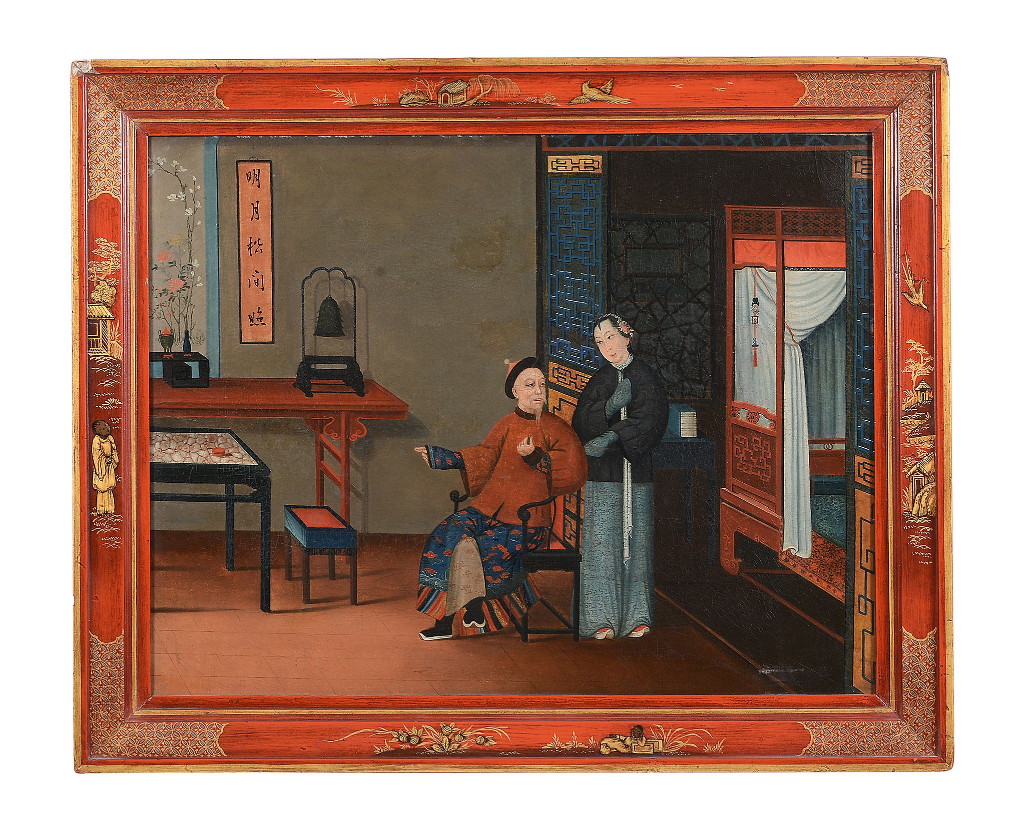 A pair of Chinese Export paintings of Interior scenes, late 18th century   A pair of Chinese - Image 2 of 8