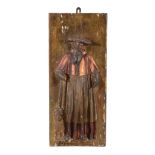 A group of three Spanish carved, painted and gilt wood figural altarpiece...   A group of three