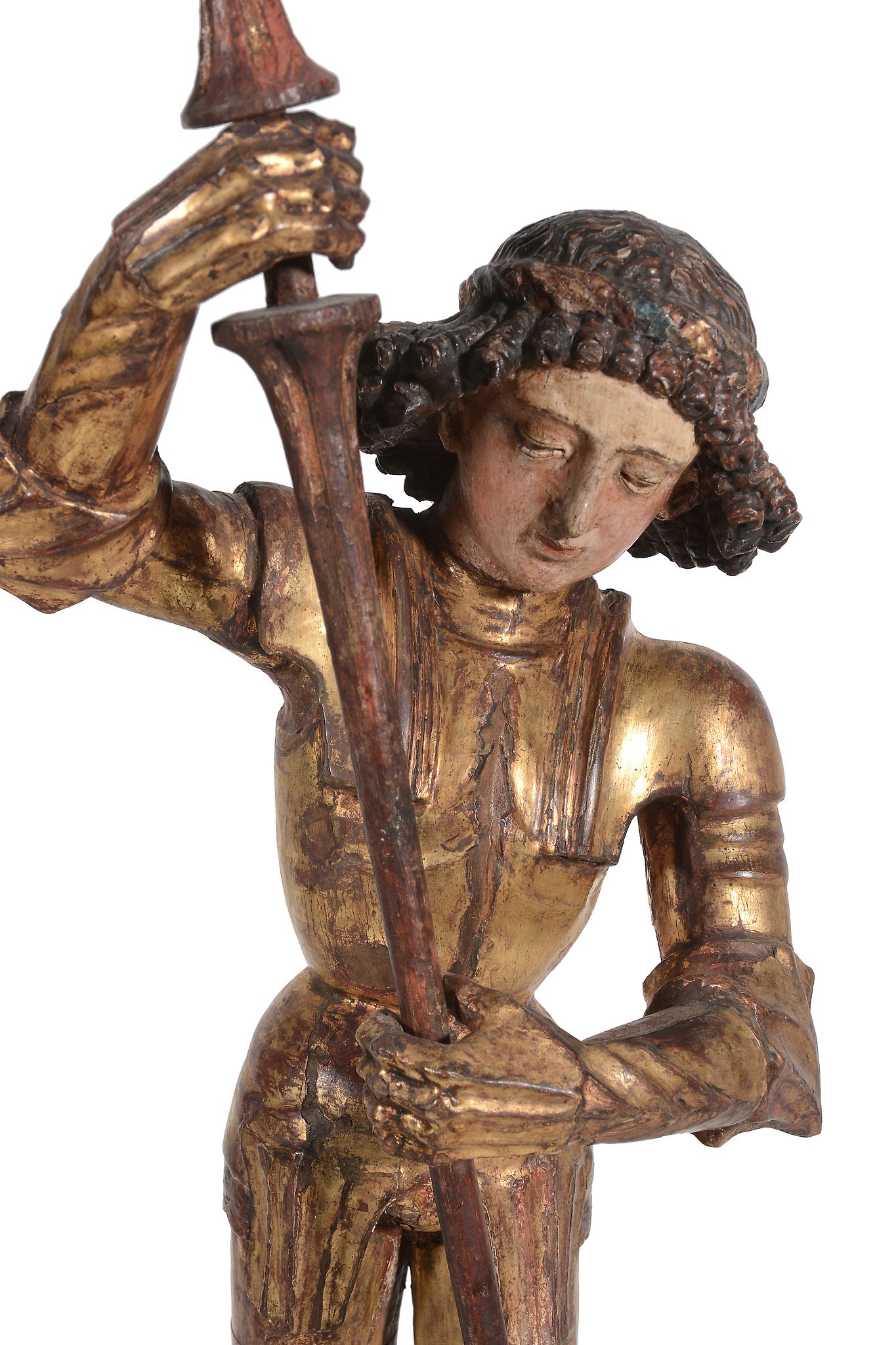 A German sculpted, polychrome painted and gilt wood group of Saint George...   A German sculpted, - Image 3 of 5