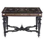 An Italian macassar ebony, palisander, bone marquetry and ebonised centre table   An Italian