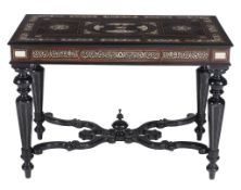 An Italian macassar ebony, palisander, bone marquetry and ebonised centre table   An Italian