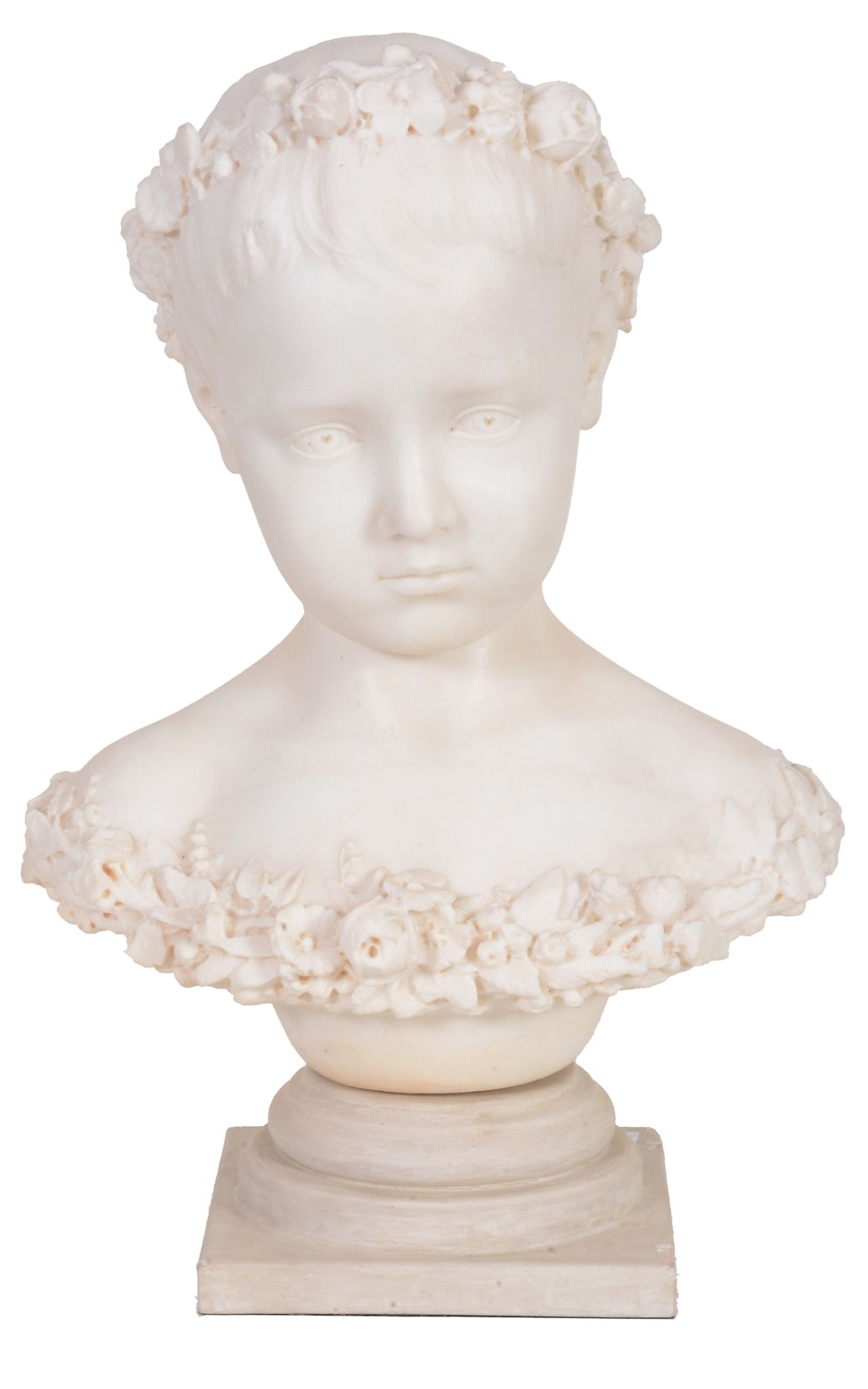 Lorenzo Corelli , a sculpted white marble bust of a young girl   Lorenzo Corelli (Italian, ca. - Image 2 of 4