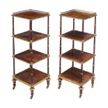 A pair of Regency rosewood and parcel gilt three tier whatnots , circa 1815   A pair of Regency