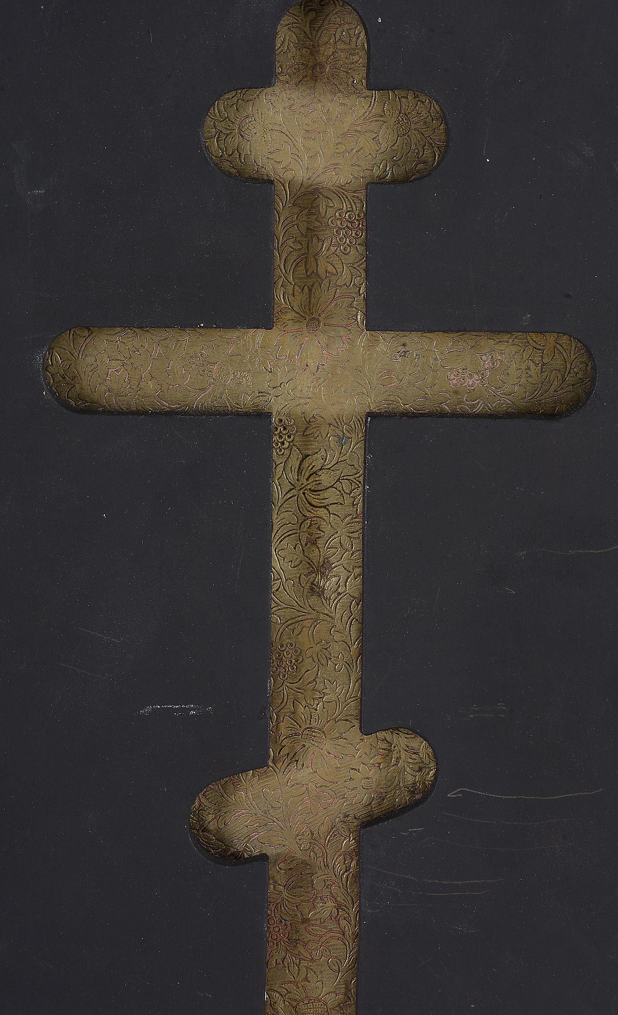 A Russian relief cast and enamelled brass processional cross, Christ Crucified   A Russian relief - Image 4 of 4