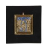 A Russian relief cast and enamelled brass icon, the Resurrection, circa 1800   A Russian relief cast