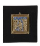 A Russian relief cast and enamelled brass icon, the Resurrection, circa 1800   A Russian relief cast
