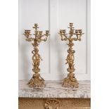 A pair of French gilt bronze six light figural candelabra in Louis XV style   A pair of French