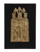 A Russian relief cast brass icon, Saint Nicholas, late 18th century   A Russian relief cast brass