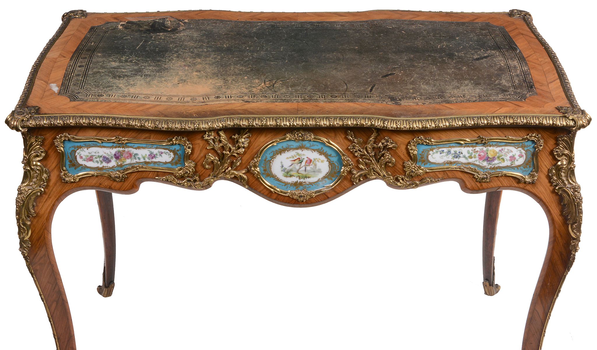 A French walnut and gilt-metal mounted writing table , in Louis XV style   A French walnut and - Image 2 of 6